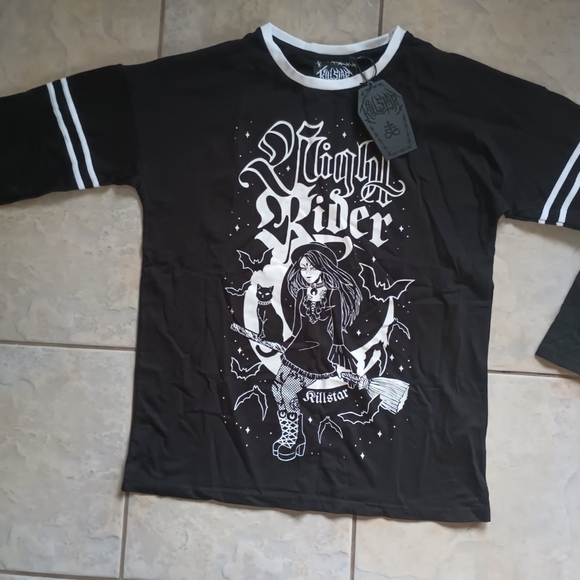 Killstar Tops - Killstar Black and White Night Rider Long Sleeve Tee